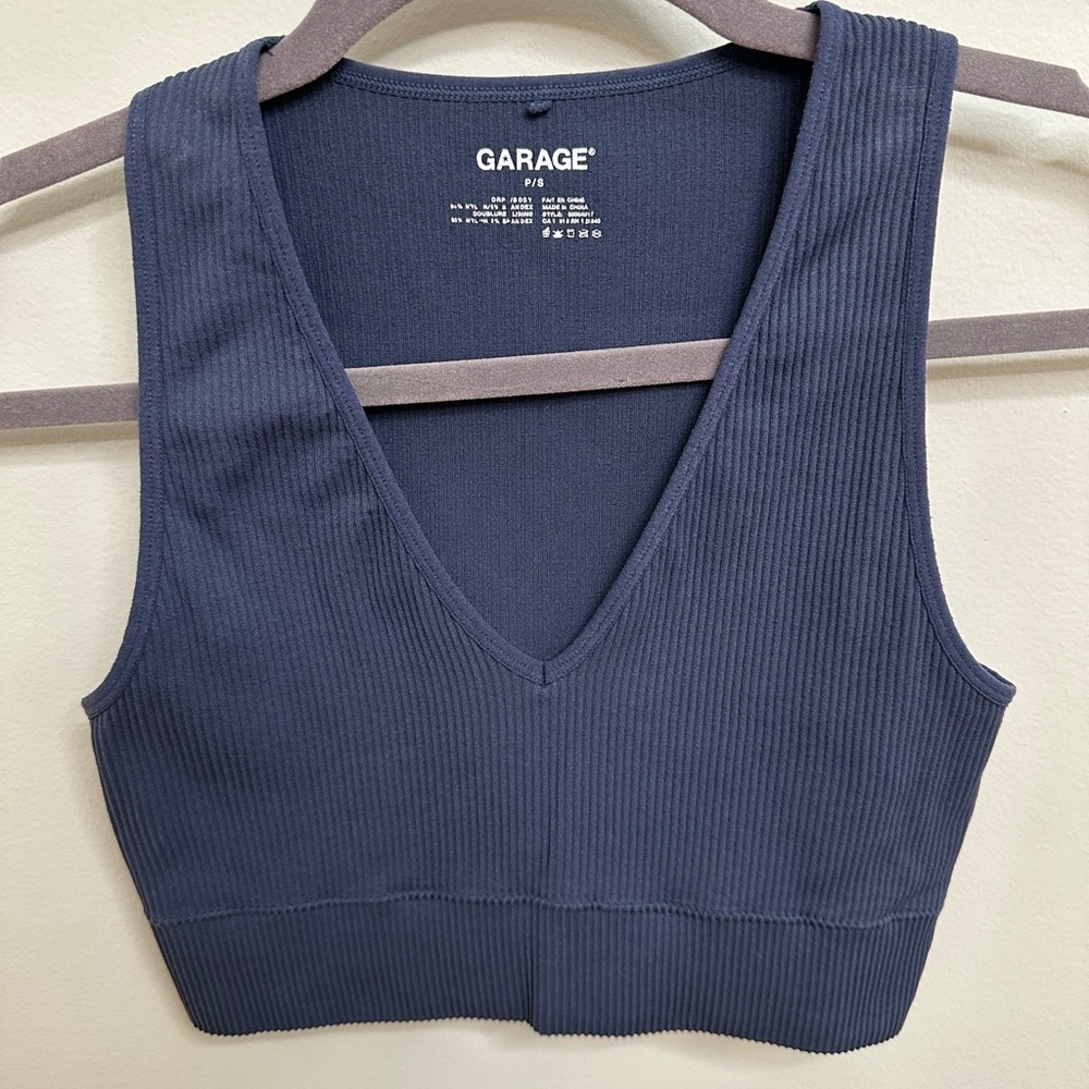 Garage Navy Blue Ribbed Crop Top